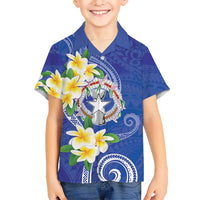 Northern Mariana Islands Chamorro Family Matching Summer Maxi Dress and Hawaiian Shirt Plumeria Curves Style Navy Version LT05 Son's Shirt Navy - Polynesian Pride