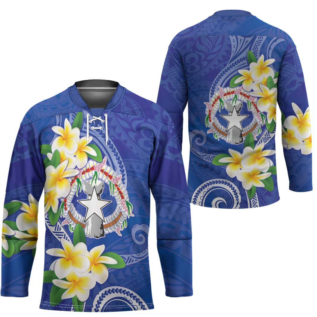 Northern Mariana Islands Chamorro Hockey Jersey Plumeria Curves Style Navy Version LT05 - Polynesian Pride