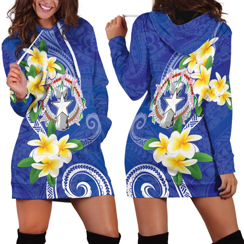 Northern Mariana Islands Chamorro Hoodie Dress Plumeria Curves Style Navy Version LT05 - Polynesian Pride