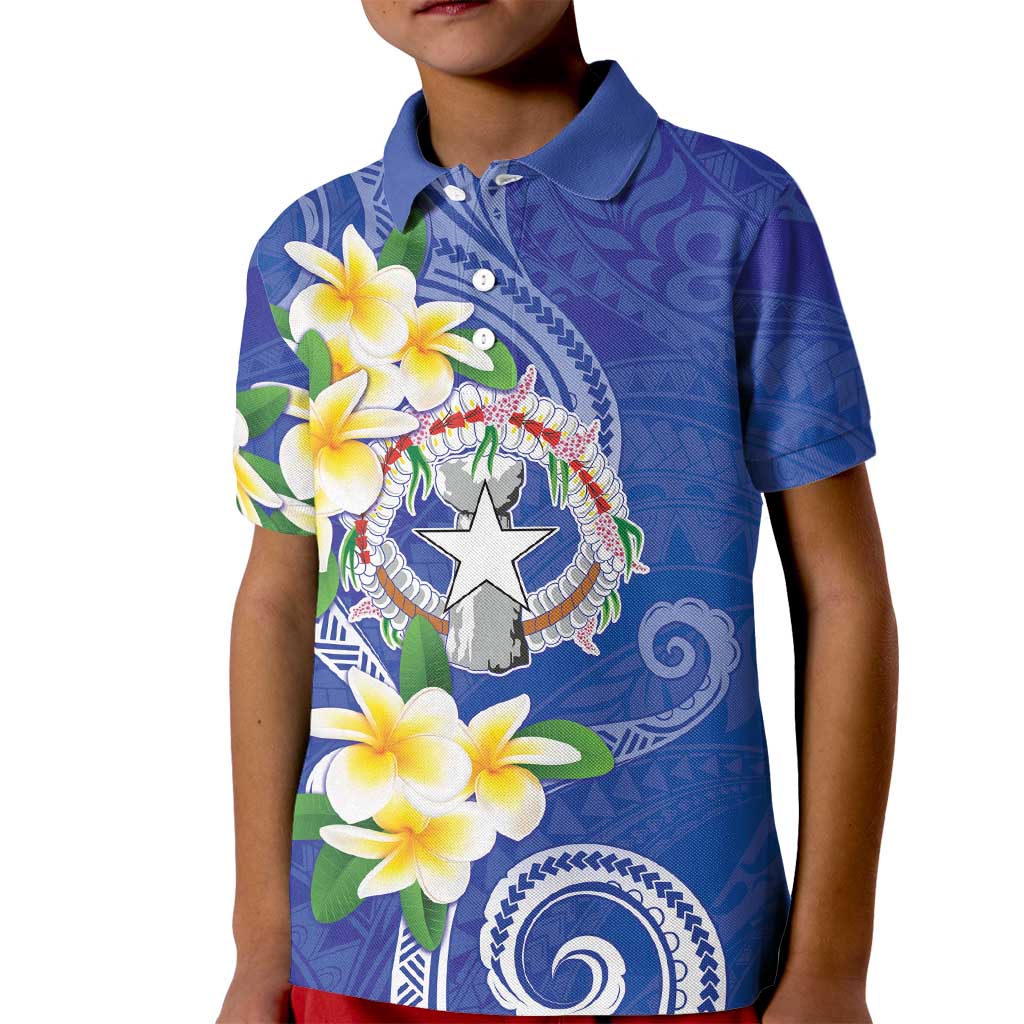 Northern Mariana Islands Chamorro Kid Polo Shirt Plumeria Curves Style Navy Version