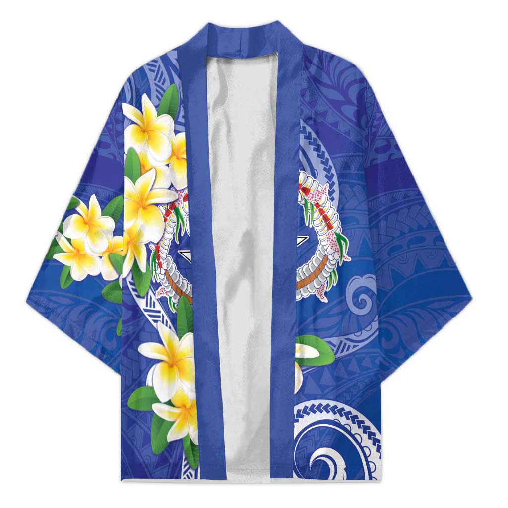 Northern Mariana Islands Chamorro Kimono Plumeria Curves Style Navy Version