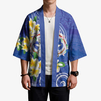 Northern Mariana Islands Chamorro Kimono Plumeria Curves Style Navy Version