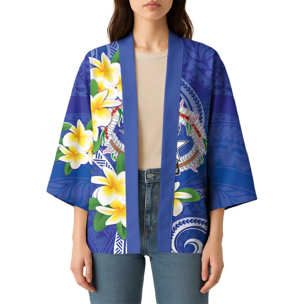 Northern Mariana Islands Chamorro Kimono Plumeria Curves Style Navy Version