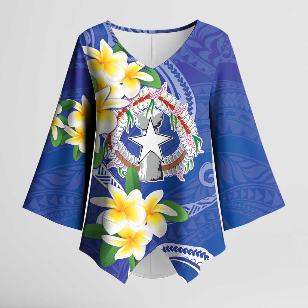 Northern Mariana Islands Chamorro Kimono Sleeve Blouse Plumeria Curves Style Navy Version