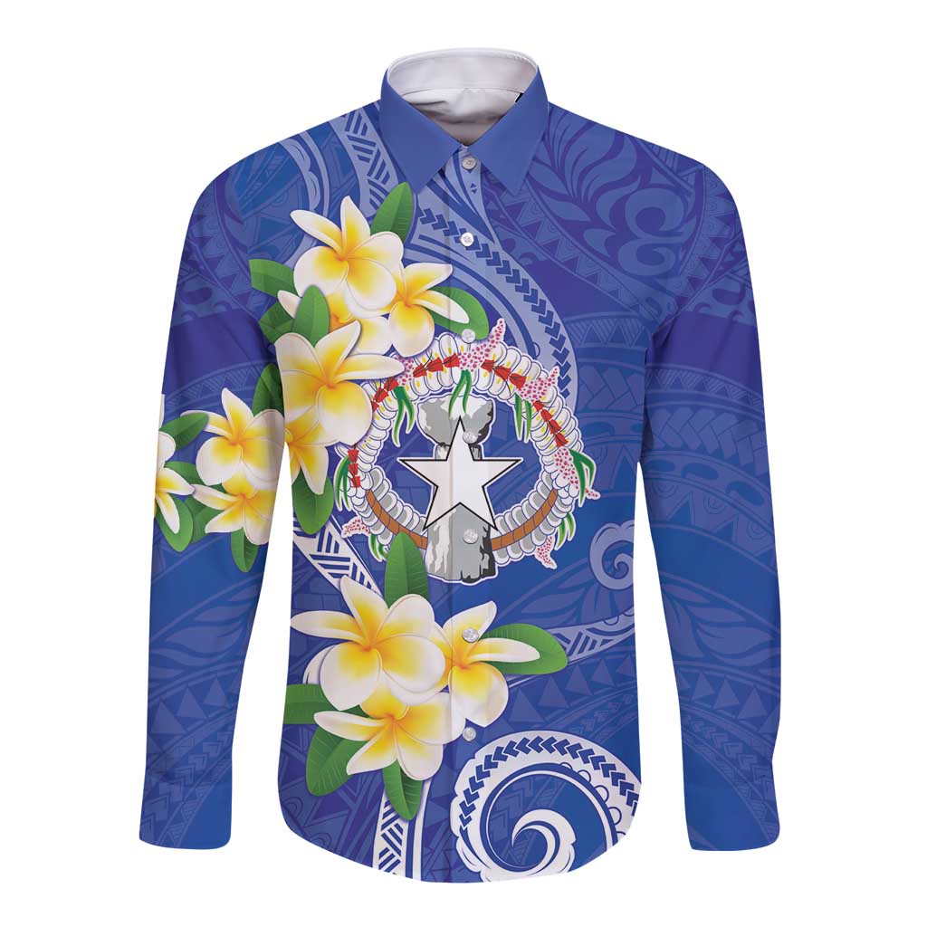Northern Mariana Islands Chamorro Long Sleeve Button Shirt Plumeria Curves Style Navy Version