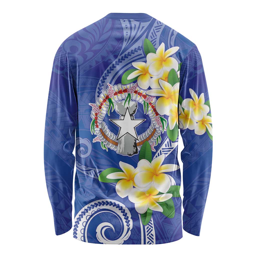 Northern Mariana Islands Chamorro Long Sleeve Shirt Plumeria Curves Style Navy Version LT05 - Polynesian Pride