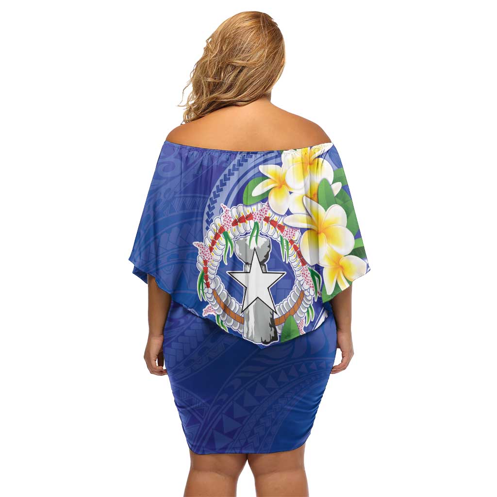 Northern Mariana Islands Chamorro Off Shoulder Short Dress Plumeria Curves Style Navy Version LT05 - Polynesian Pride
