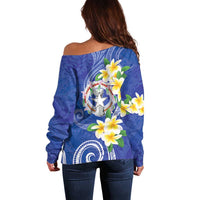 Northern Mariana Islands Chamorro Off Shoulder Sweater Plumeria Curves Style Navy Version
