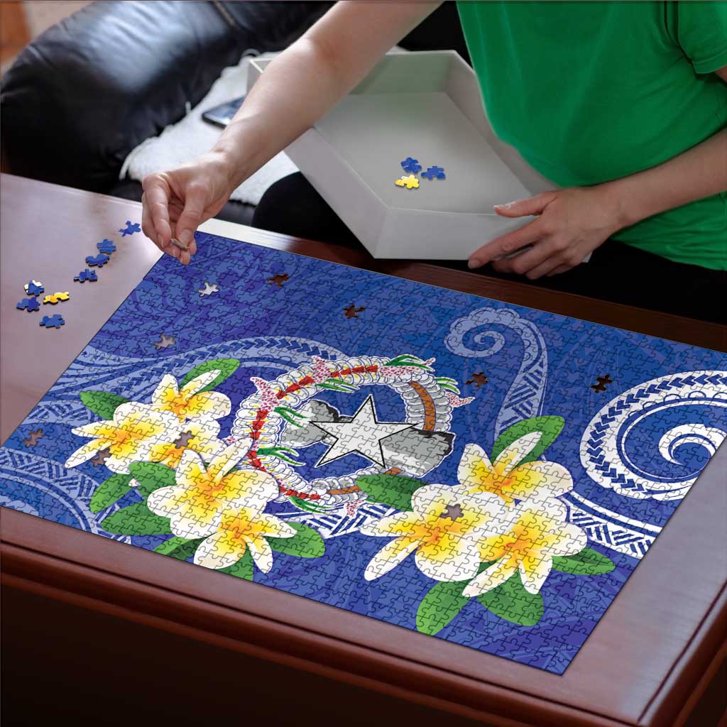 Northern Mariana Islands Chamorro Puzzle Plumeria Curves Style Navy Version LT05 - Polynesian Pride