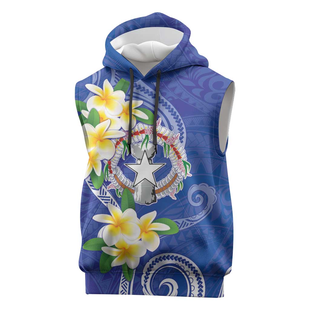 Northern Mariana Islands Chamorro Sleeveless Hoodie Plumeria Curves Style Navy Version
