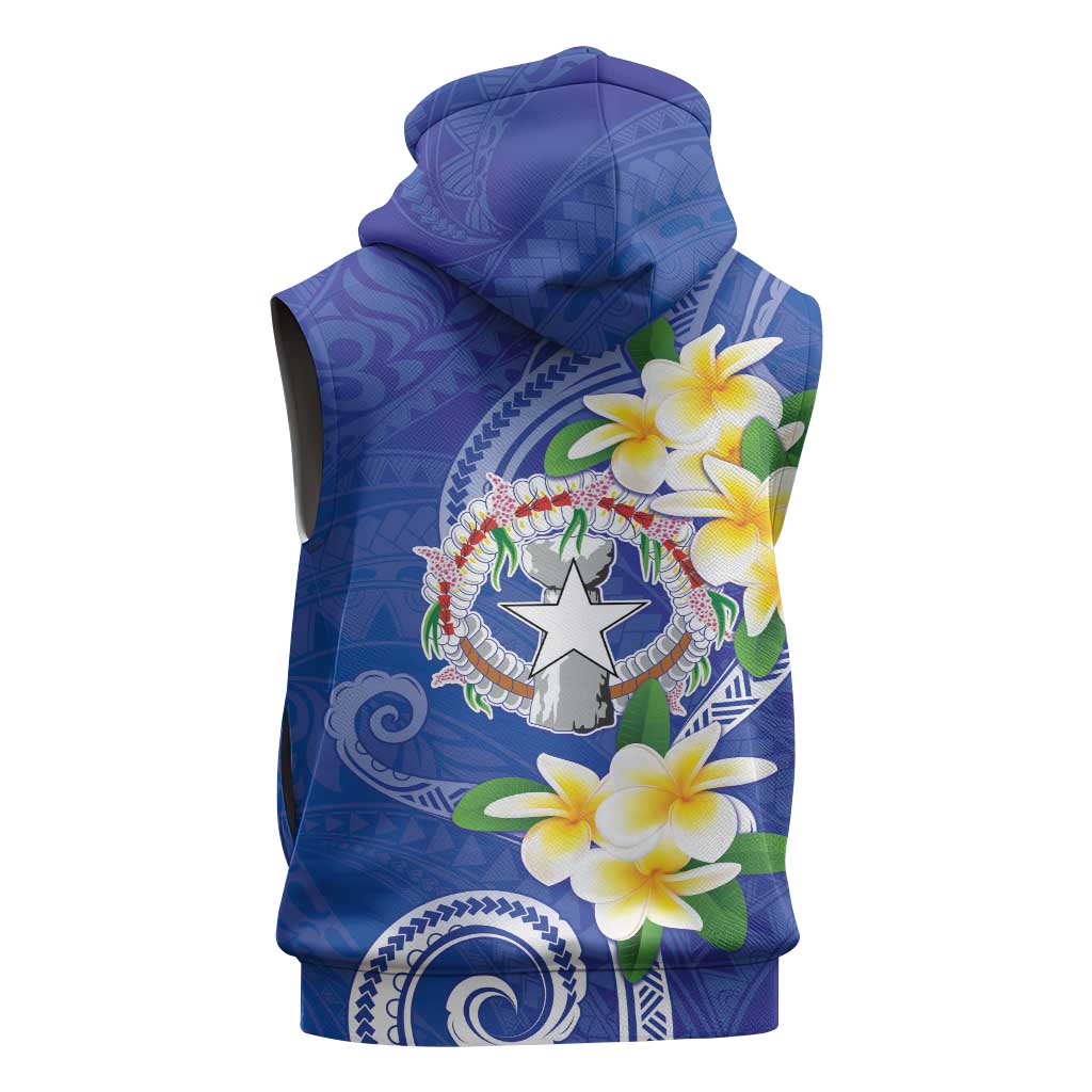 Northern Mariana Islands Chamorro Sleeveless Hoodie Plumeria Curves Style Navy Version