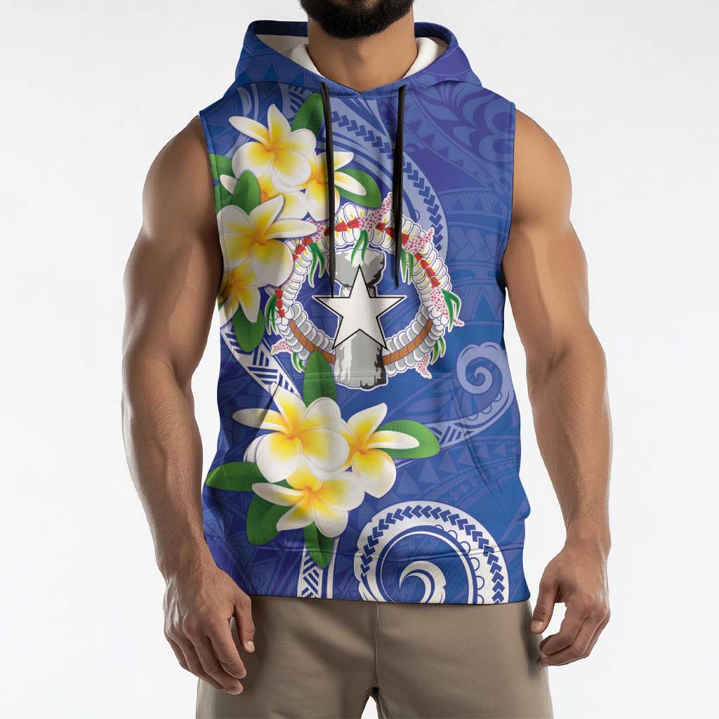 Northern Mariana Islands Chamorro Sleeveless Hoodie Plumeria Curves Style Navy Version