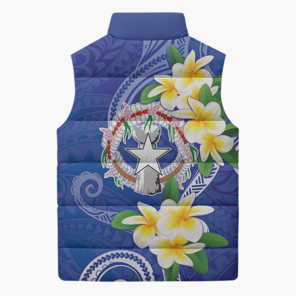 Northern Mariana Islands Chamorro Sleeveless Puffer Jacket Plumeria Curves Style Navy Version LT05 - Polynesian Pride
