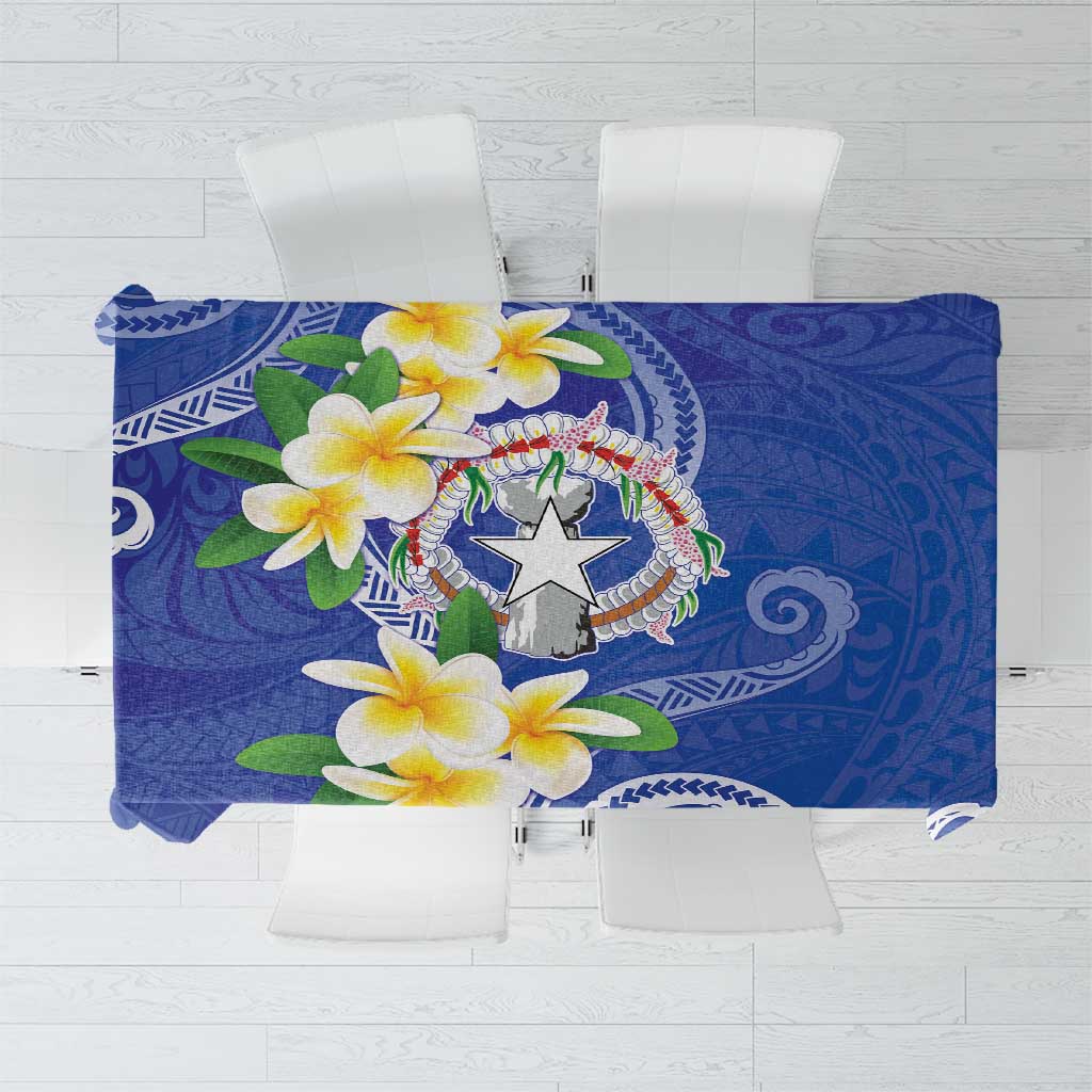 Northern Mariana Islands Chamorro Tablecloth Plumeria Curves Style Navy Version