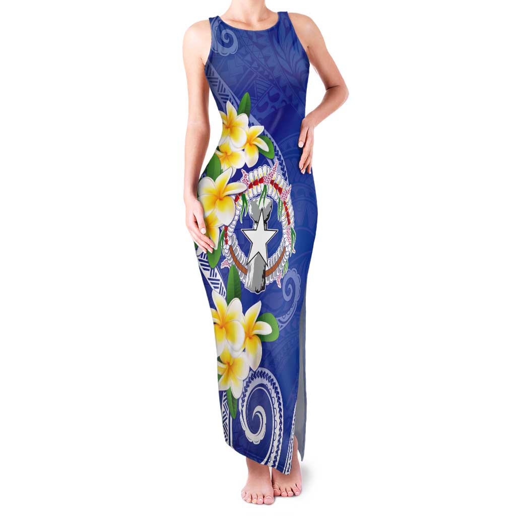 Northern Mariana Islands Chamorro Tank Maxi Dress Plumeria Curves Style Navy Version LT05 Women Navy - Polynesian Pride