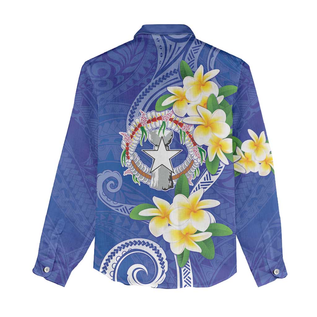 Northern Mariana Islands Chamorro Women Casual Shirt Plumeria Curves Style Navy Version LT05 - Polynesian Pride