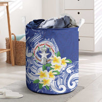 Northern Mariana Islands Laundry Basket Polynesian Pattern With Frangipani LT05 Navy - Polynesian Pride