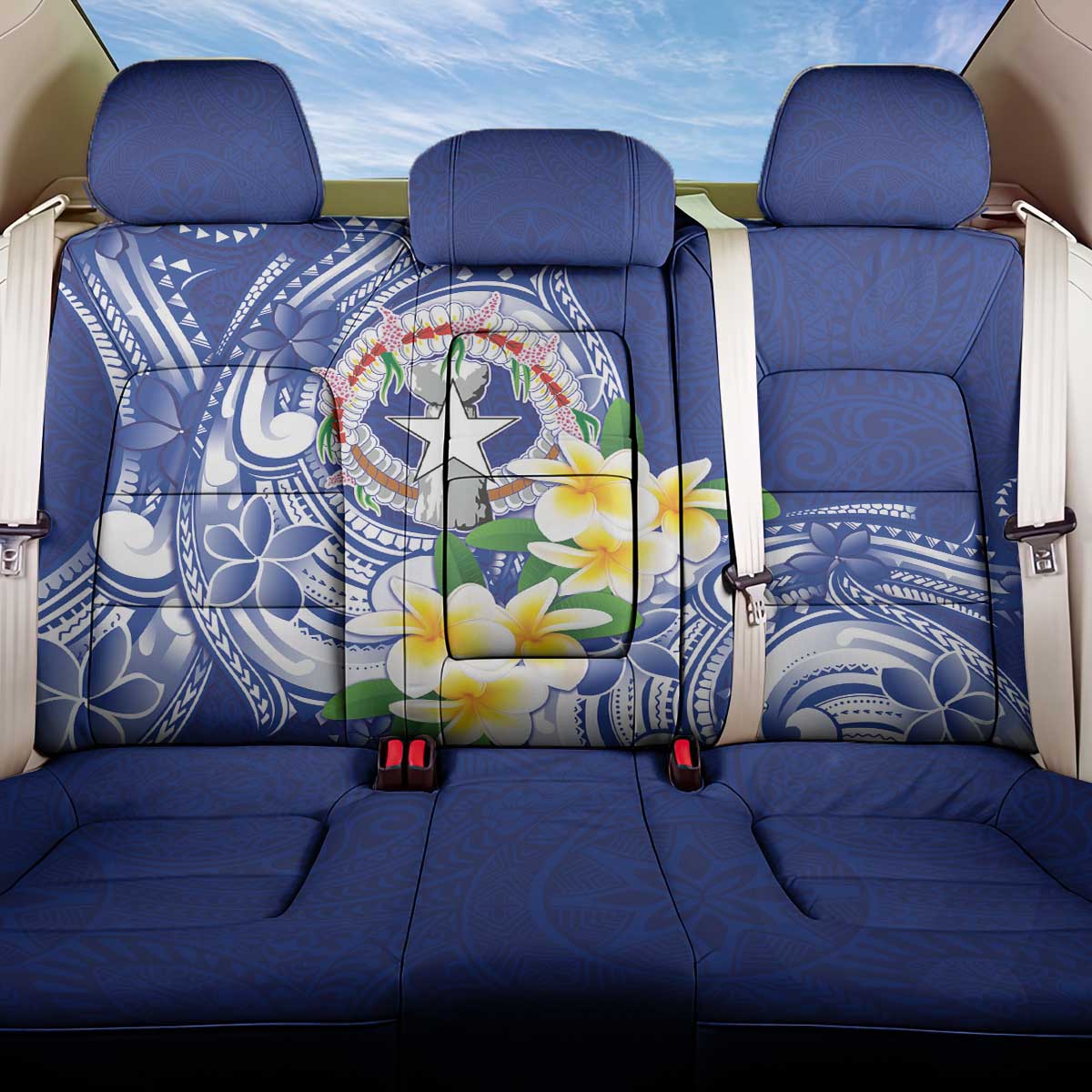 Northern Mariana Islands Back Car Seat Cover Polynesian Pattern With Frangipani