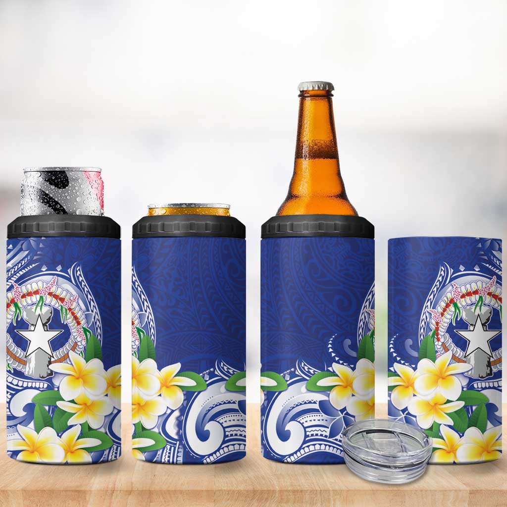 Northern Mariana Islands 4 in 1 Can Cooler Tumbler Polynesian Pattern With Frangipani LT05 - Polynesian Pride
