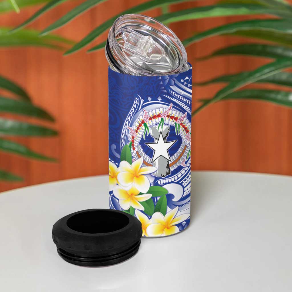 Northern Mariana Islands 4 in 1 Can Cooler Tumbler Polynesian Pattern With Frangipani LT05 - Polynesian Pride