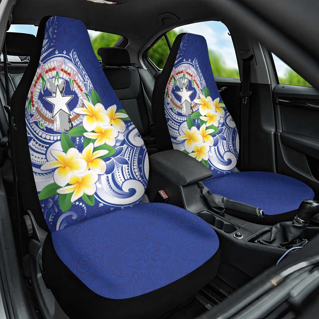 Northern Mariana Islands Car Seat Cover Polynesian Pattern With Frangipani