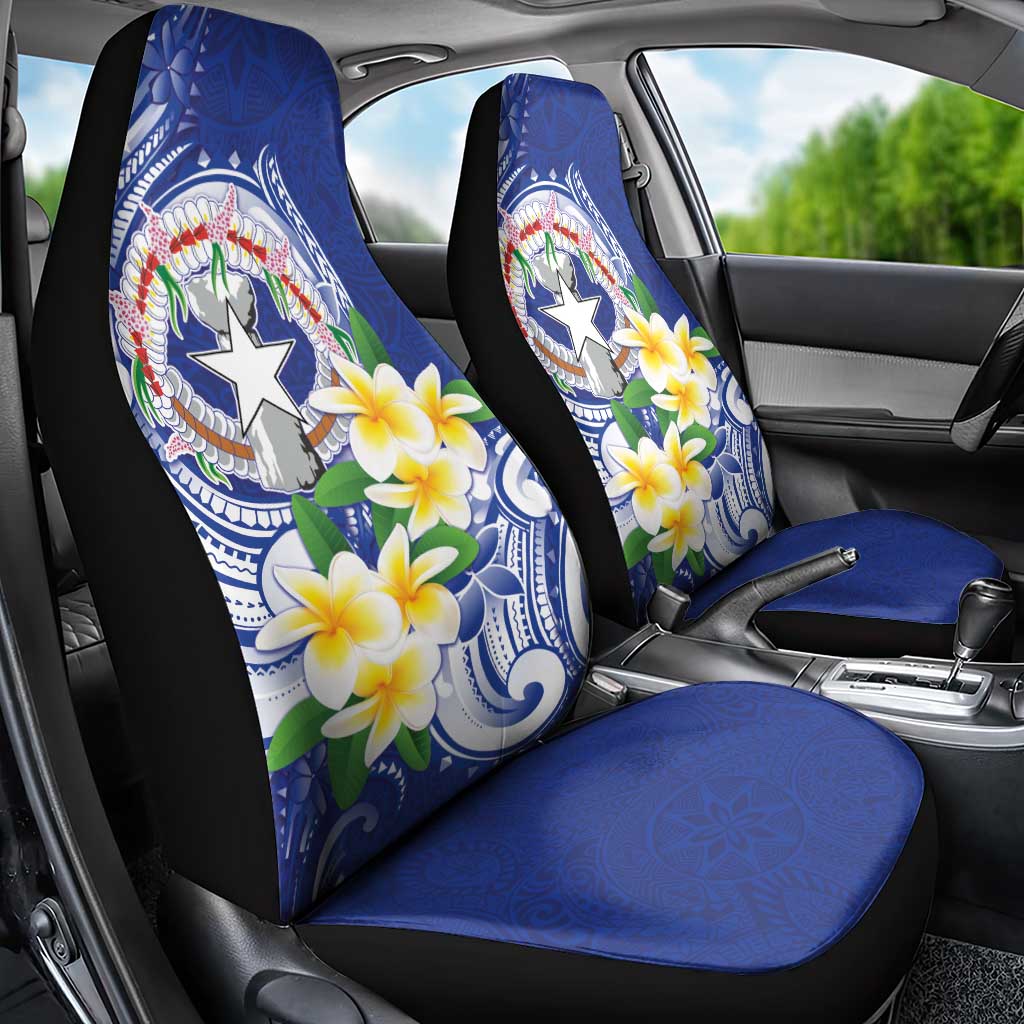 Northern Mariana Islands Car Seat Cover Polynesian Pattern With Frangipani