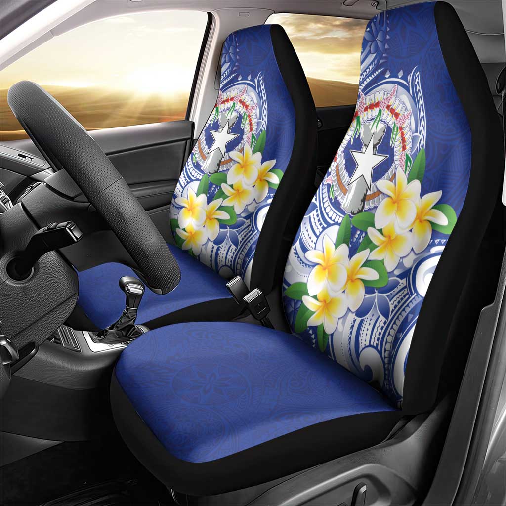 Northern Mariana Islands Car Seat Cover Polynesian Pattern With Frangipani