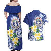 Northern Mariana Islands Couples Matching Off Shoulder Maxi Dress and Hawaiian Shirt Polynesian Pattern With Frangipani LT05 - Polynesian Pride