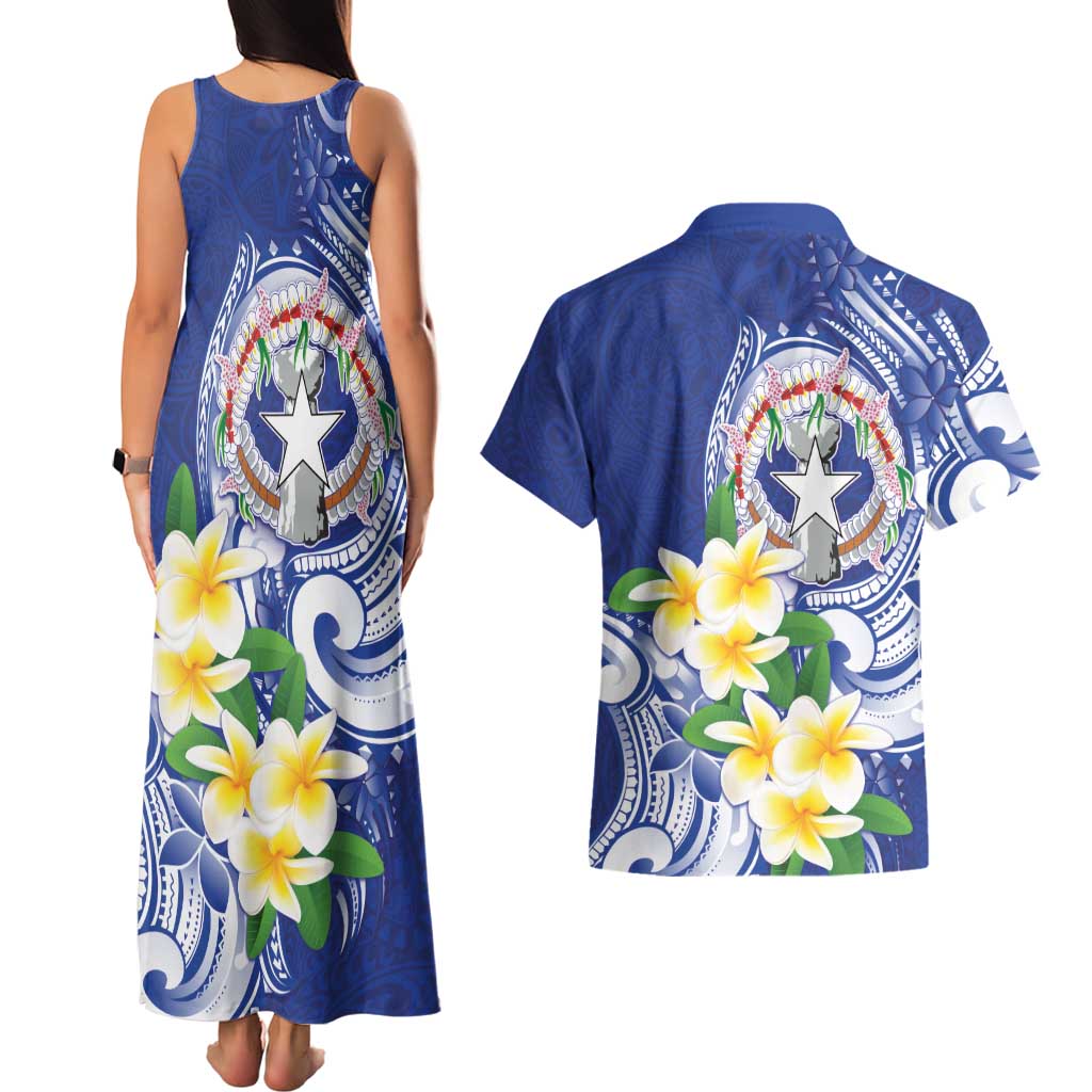 Northern Mariana Islands Couples Matching Tank Maxi Dress and Hawaiian Shirt Polynesian Pattern With Frangipani LT05 - Polynesian Pride