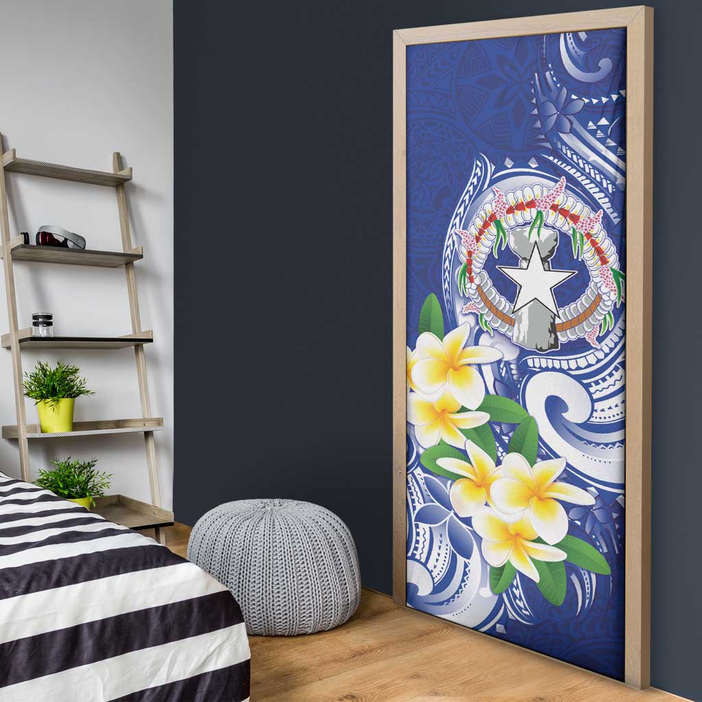 Northern Mariana Islands Door Cover Polynesian Pattern With Frangipani LT05 - Polynesian Pride