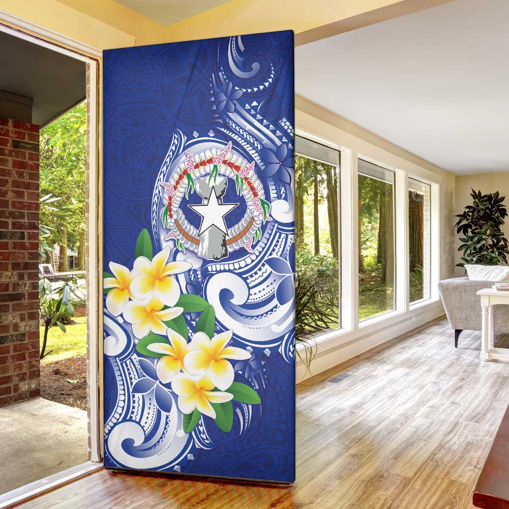 Northern Mariana Islands Door Cover Polynesian Pattern With Frangipani LT05 - Polynesian Pride