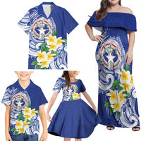 Northern Mariana Islands Family Matching Off Shoulder Maxi Dress and Hawaiian Shirt Polynesian Pattern With Frangipani