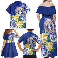 Northern Mariana Islands Family Matching Off Shoulder Maxi Dress and Hawaiian Shirt Polynesian Pattern With Frangipani
