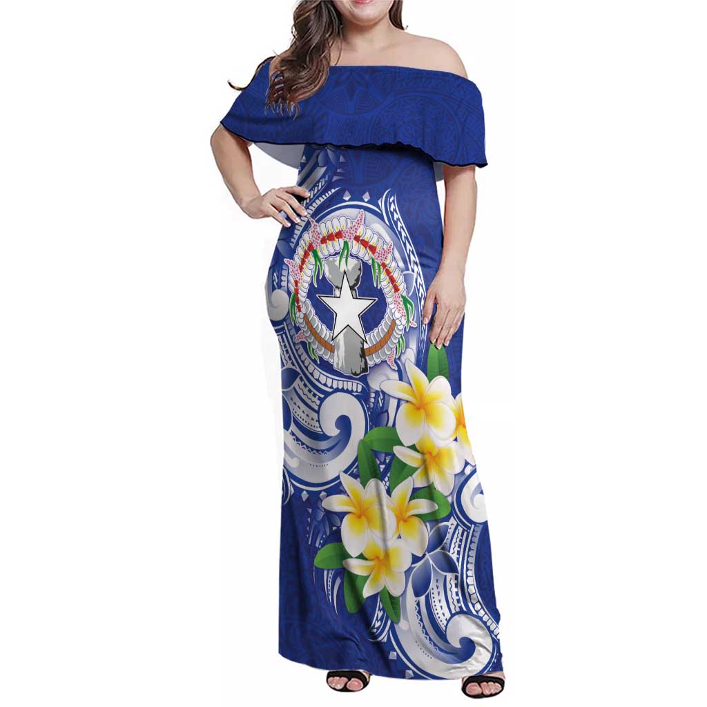 Northern Mariana Islands Family Matching Off Shoulder Maxi Dress and Hawaiian Shirt Polynesian Pattern With Frangipani