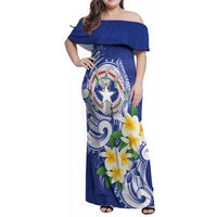 Northern Mariana Islands Family Matching Off Shoulder Maxi Dress and Hawaiian Shirt Polynesian Pattern With Frangipani