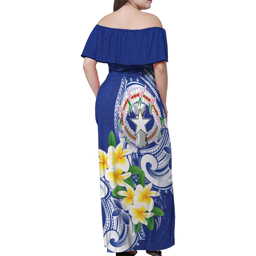 Northern Mariana Islands Family Matching Off Shoulder Maxi Dress and Hawaiian Shirt Polynesian Pattern With Frangipani