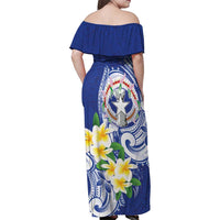 Northern Mariana Islands Family Matching Off Shoulder Maxi Dress and Hawaiian Shirt Polynesian Pattern With Frangipani