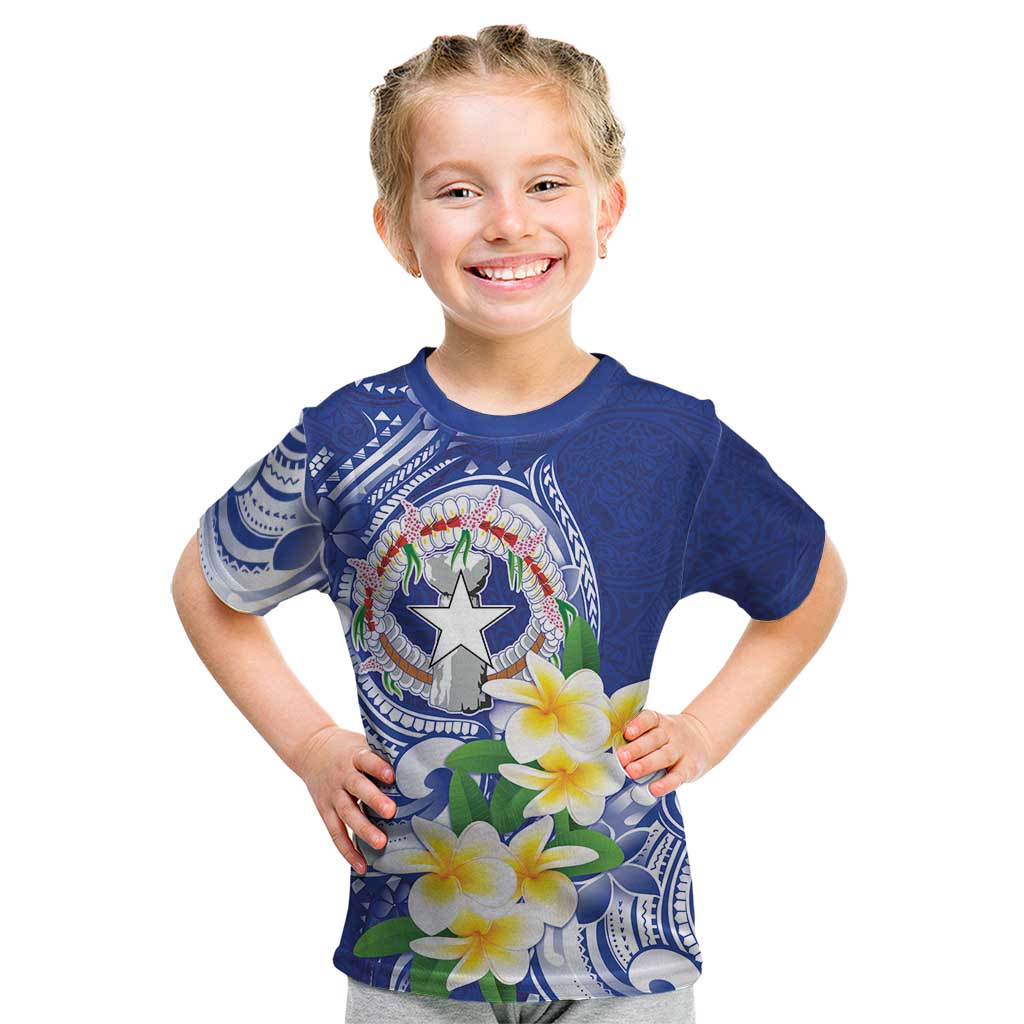 Northern Mariana Islands Kid T Shirt Polynesian Pattern With Frangipani