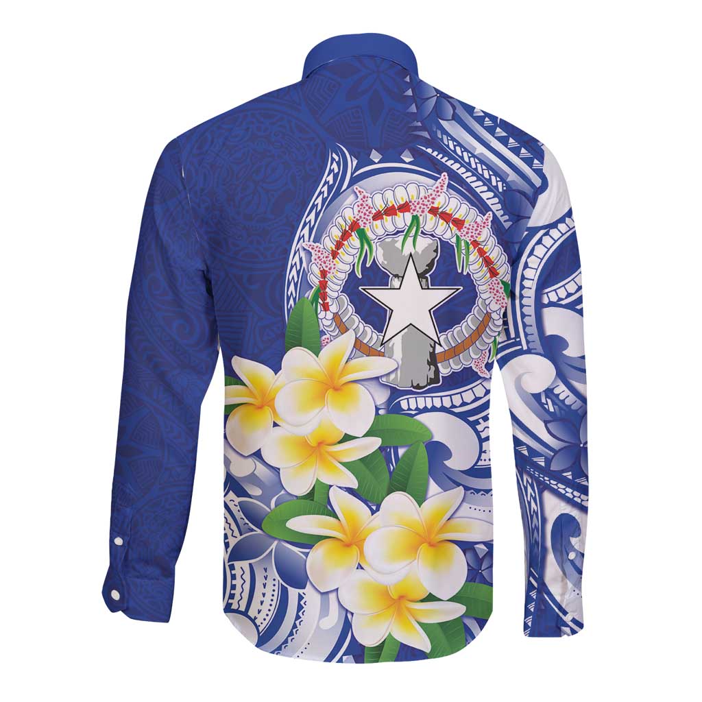 Northern Mariana Islands Long Sleeve Button Shirt Polynesian Pattern With Frangipani LT05 - Polynesian Pride