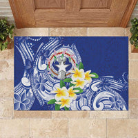 Northern Mariana Islands Rubber Doormat Polynesian Pattern With Frangipani LT05 Navy - Polynesian Pride