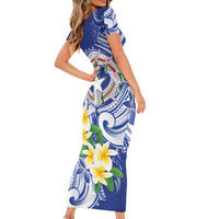 Northern Mariana Islands Short Sleeve Bodycon Dress Polynesian Pattern With Frangipani LT05 - Polynesian Pride