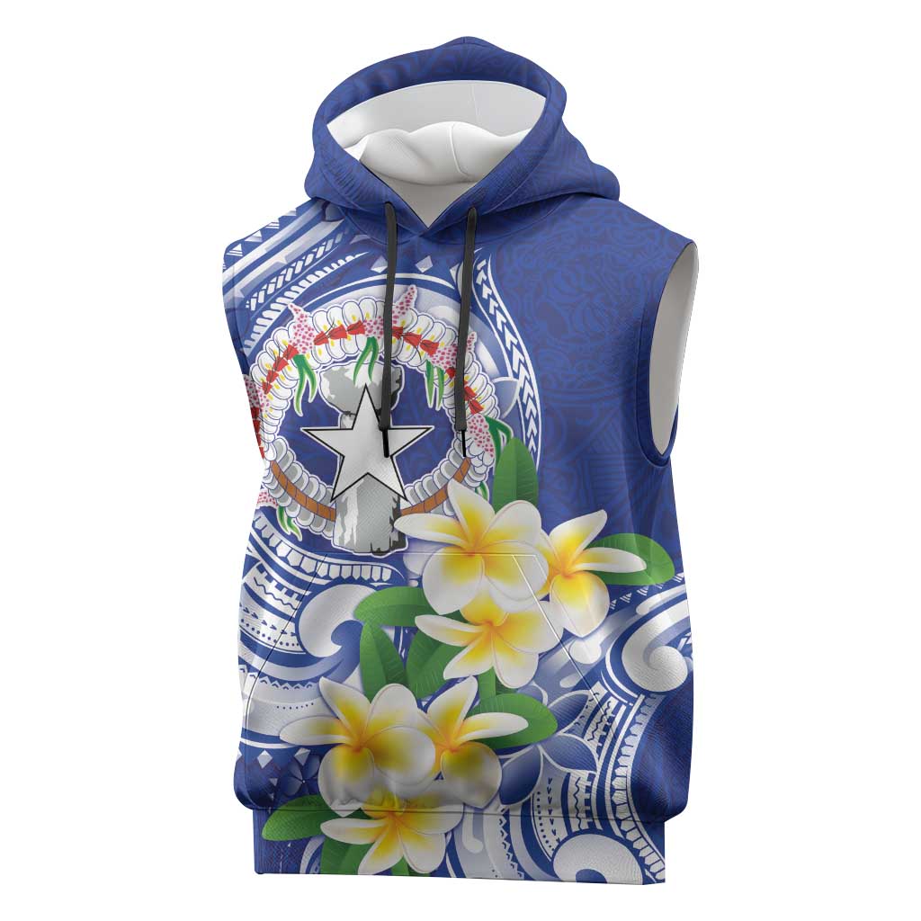 Northern Mariana Islands Sleeveless Hoodie Polynesian Pattern With Frangipani