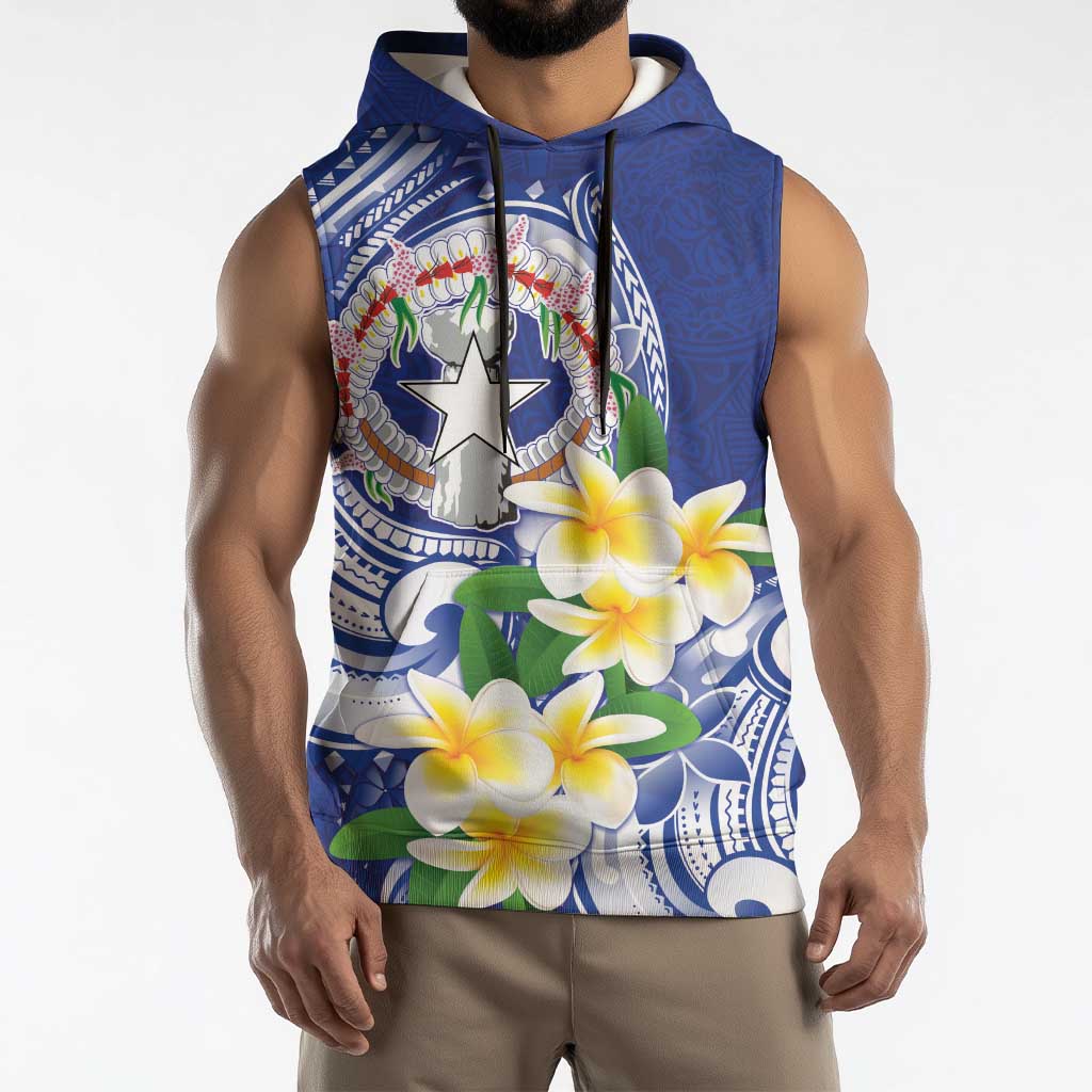 Northern Mariana Islands Sleeveless Hoodie Polynesian Pattern With Frangipani LT05 - Polynesian Pride