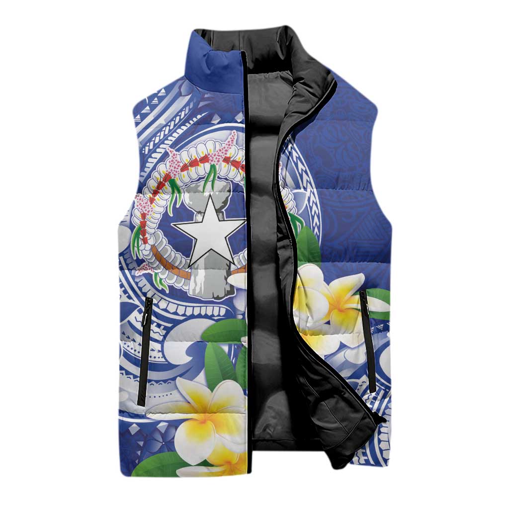 Northern Mariana Islands Sleeveless Puffer Jacket Polynesian Pattern With Frangipani LT05 - Polynesian Pride