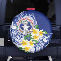 Northern Mariana Islands Spare Tire Cover Polynesian Pattern With Frangipani LT05 No hole Navy - Polynesian Pride