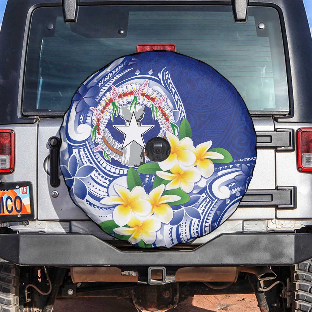 Northern Mariana Islands Spare Tire Cover Polynesian Pattern With Frangipani LT05 Navy - Polynesian Pride