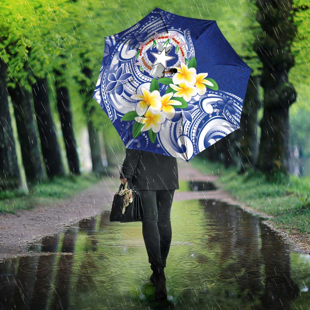 Northern Mariana Islands Umbrella Polynesian Pattern With Frangipani LT05 - Polynesian Pride