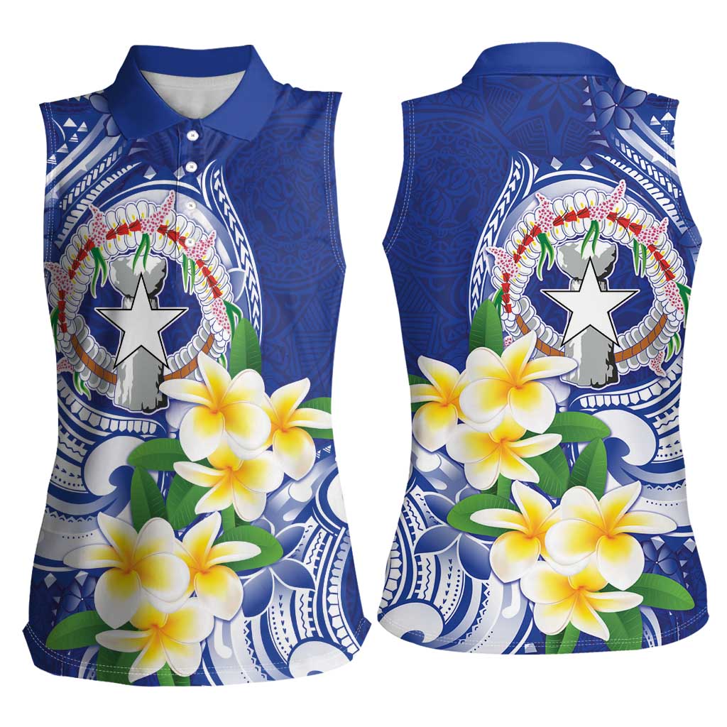 Northern Mariana Islands Women Sleeveless Polo Shirt Polynesian Pattern With Frangipani