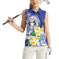 Northern Mariana Islands Women Sleeveless Polo Shirt Polynesian Pattern With Frangipani