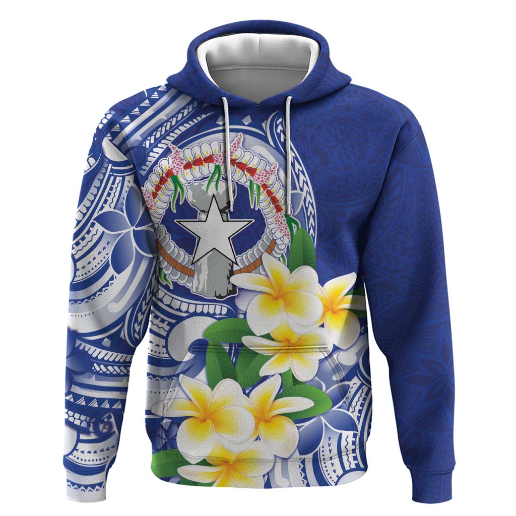 Northern Mariana Islands Zip Hoodie Polynesian Pattern With Frangipani LT05 Pullover Hoodie Navy - Polynesian Pride